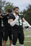 Port Washington’s Garett Kawczynski stood for the national anthem before the Aug. 29 home game against Grafton. Port lost, 28-3.