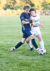 Port Washington’s Aiden McLaughlin fought for control of a ball with West Bend West’s Dylan Connor in Port’s 3-2 road win on Aug. 28.